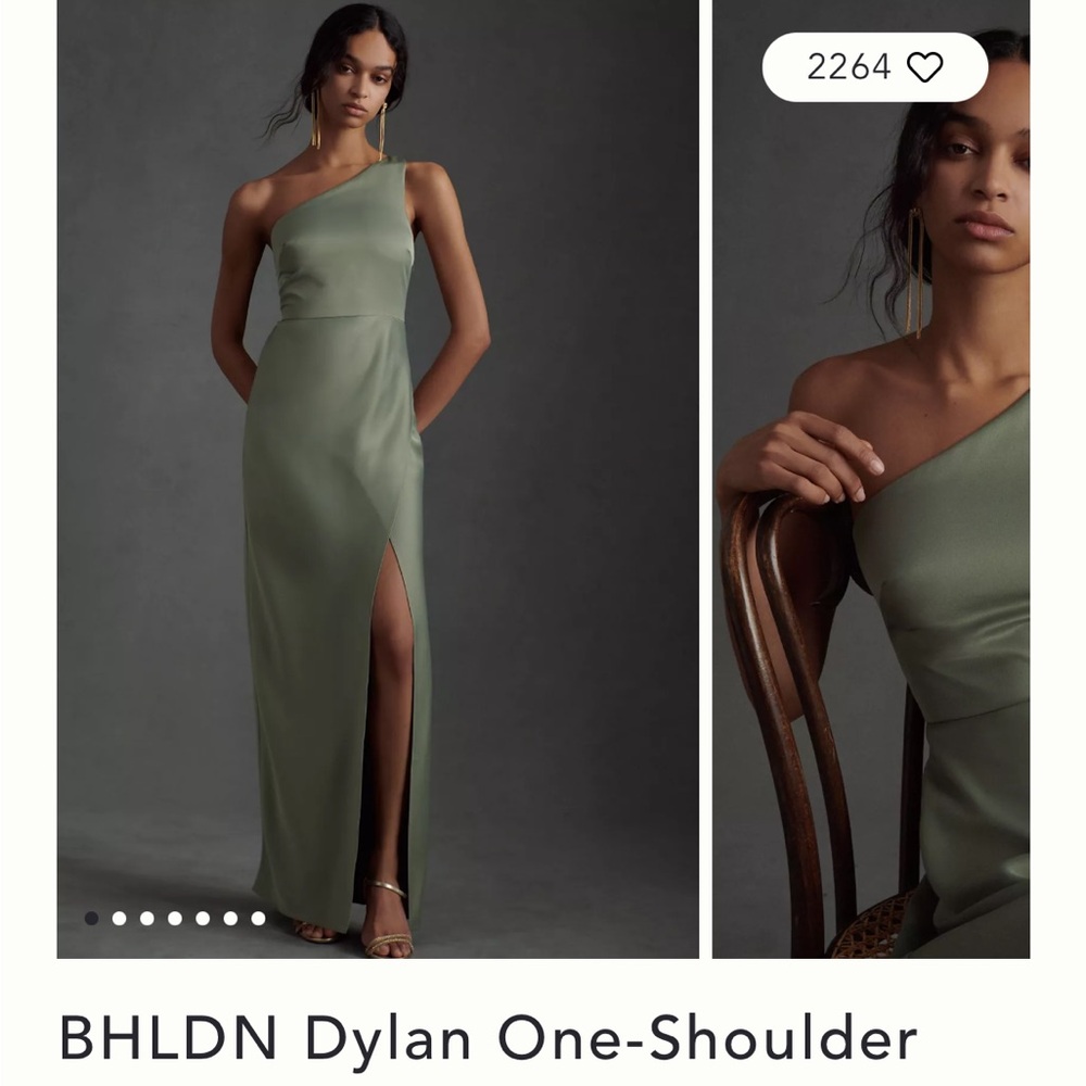 BHLDN Dylan One-Shoulder Satin Side-Slit Gown